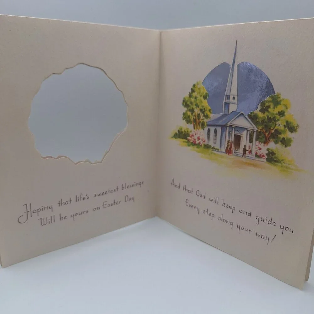 Vintage Easter Card God Bless You Tulip‎ Church Design Religious Note Personal